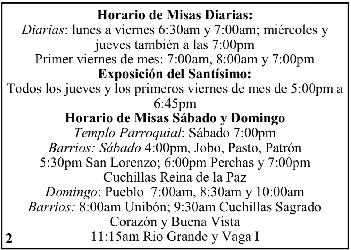 Horario de Misas – Parroquia Nuestra Señora Del Carmen-Morovis, .